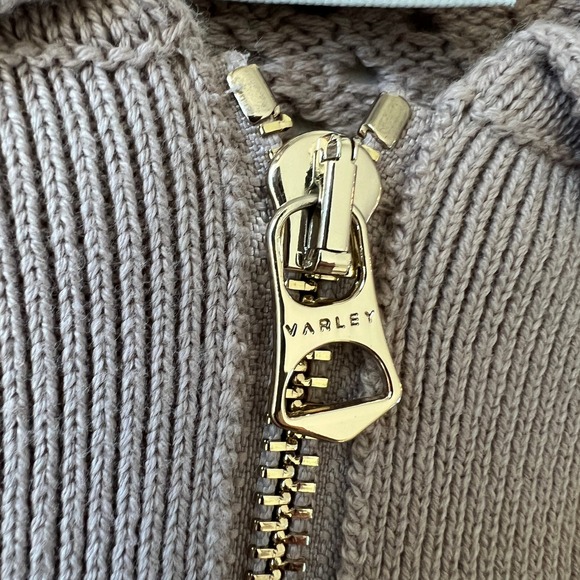 NWOT New VARLEY Lily Knit Polo Tan Perforated Quarter Zip Collared Sweater XS - Picture 5 of 13